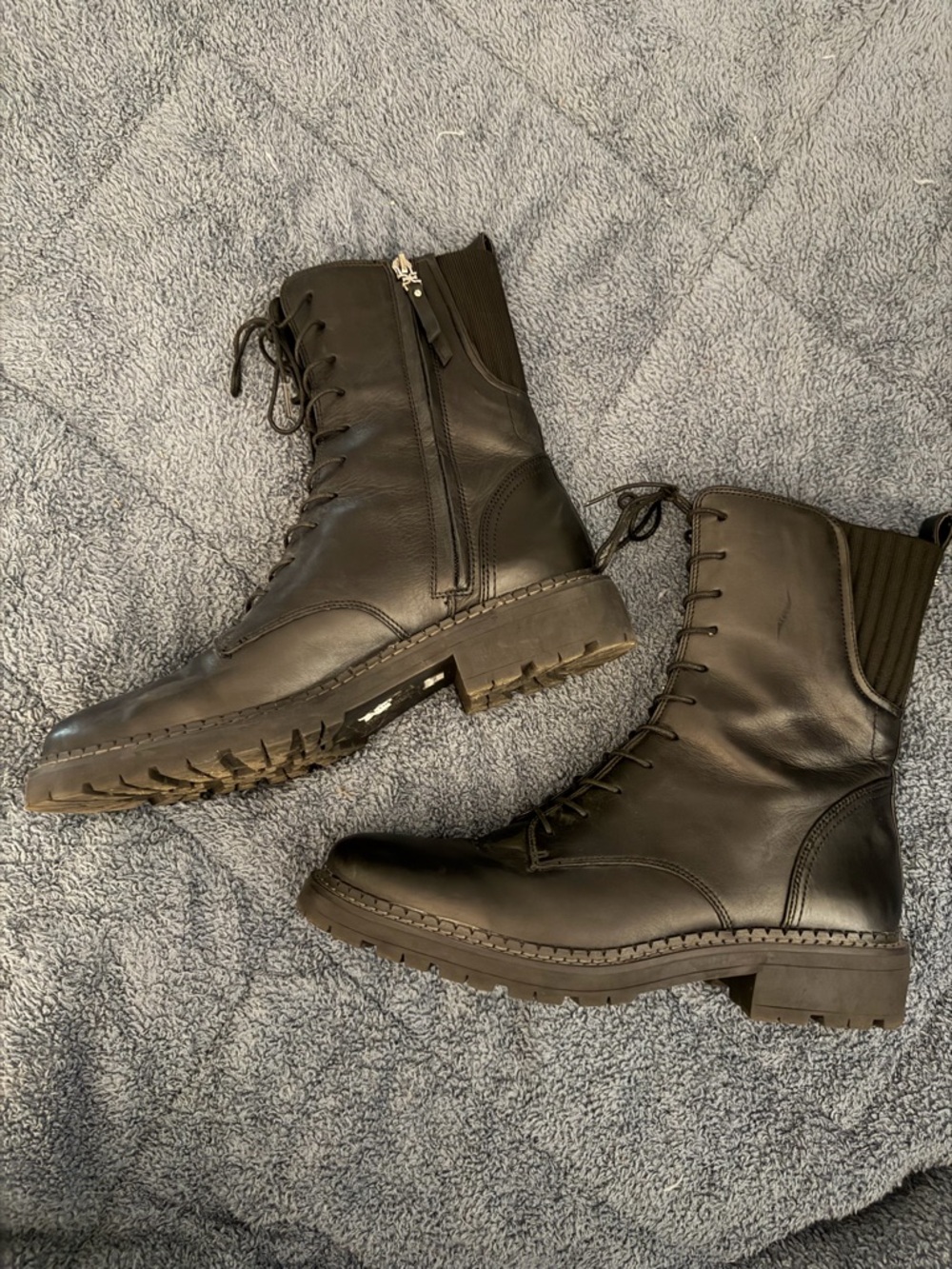 Sam Edelman Black Leather Lace-Up Combat Boots - Picture 3 of 4
